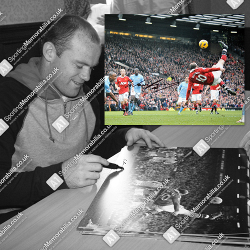 Wayne Rooney hand signed photo - Overhead Kick