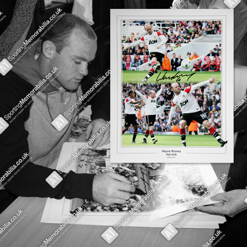 Wayne Rooney signed photo - Hat-trick against West Ham