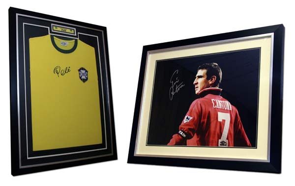 Framed sports memorabilia