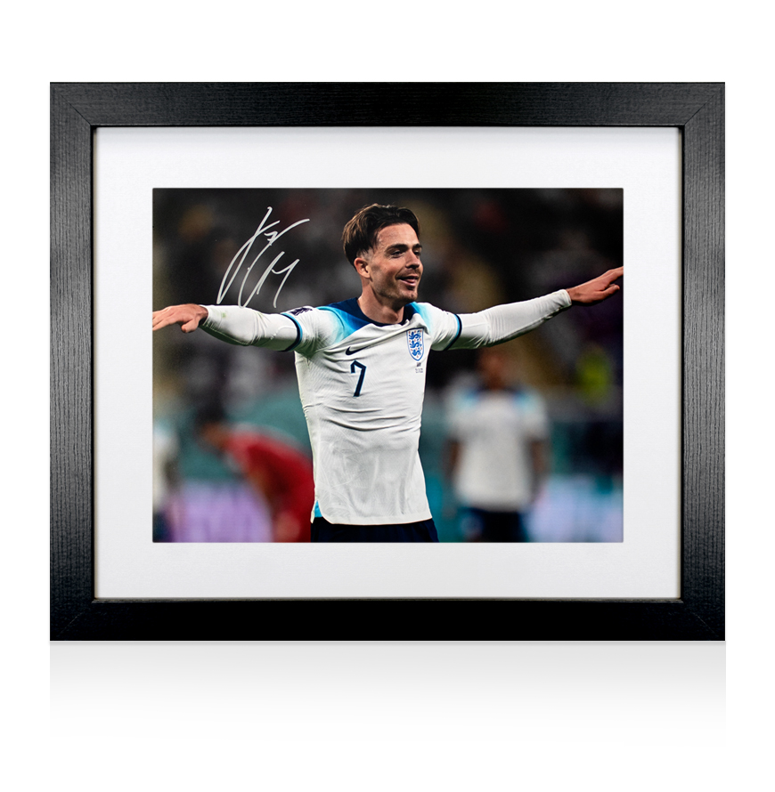 Framed Jack Grealish Signed England Photo: World Cup Celebration