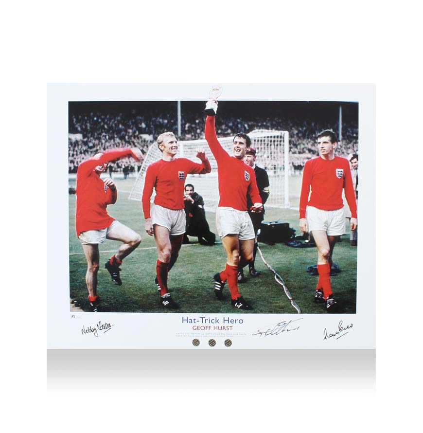 Nobby Stiles, Geoff Hurst & Martin Peters Signed England Photo - 1966 World Cup Winners