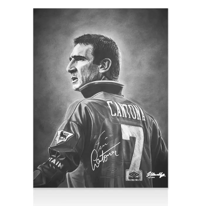 Eric Cantona 直筆サイン入り限定アートプリント Framed Eric Cantona Signed Artwork Print - Hand-Drawn Tribute