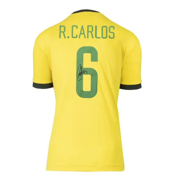 Framed Roberto Carlos Signed Retro Brazil Shirt, Number 6