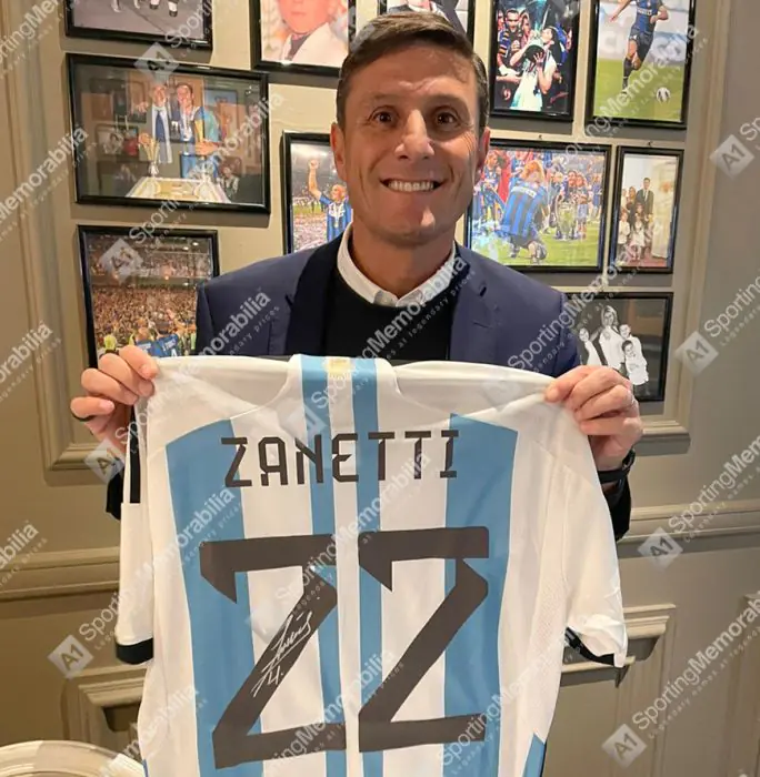 Framed Javier Zanetti Signed Argentina Shirt - 2022-23, Number 22