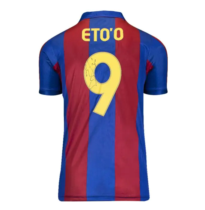 Framed Samuel Eto'o Signed Barcelona Shirt, Number 9 - Genuine