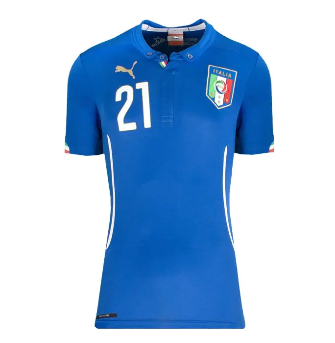 Andrea Pirlo Signed Italy Shirt: Home, 2014-15 - Genuine Signed
