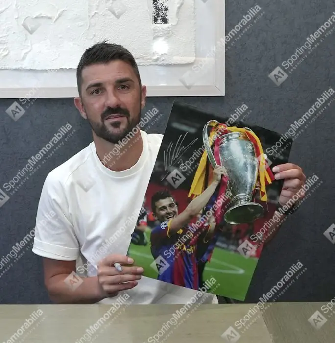 David Villa Signed FC Barcelona Photo - UEFA Champions League