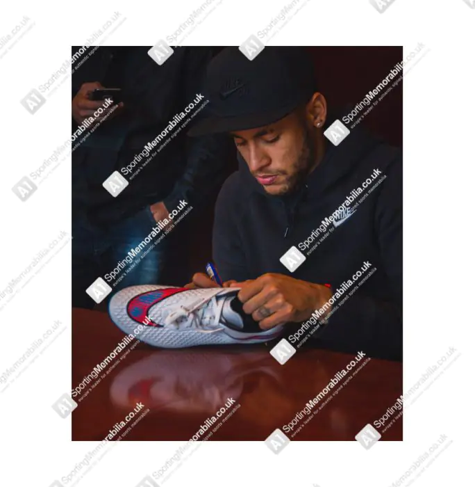 Neymar Jr Signed Nike Hypervenom Boot White/Blue - In Acrylic