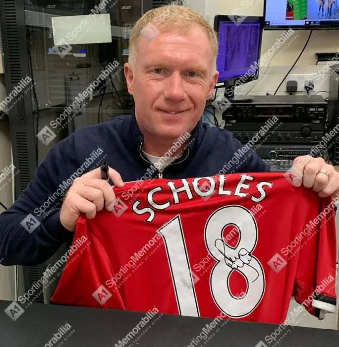 PRE-FRAMED Paul Scholes Signed Manchester United Shirt 2017/18