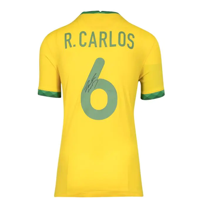 Framed Roberto Carlos Signed Brazil Shirt - 2020-2021, Number 6