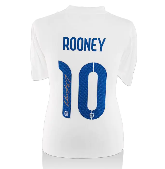 Wayne Rooney Signed England Shirt Number 10 Gold Signature - Gift