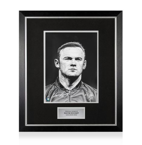 Premium Framed Wayne Rooney Signed Portrait Print - Hand-Drawn Tribute