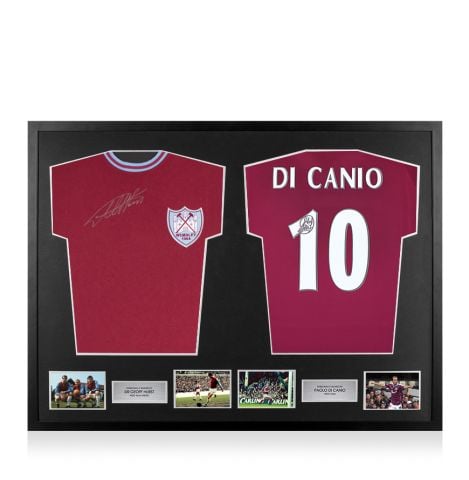 Framed Sir Geoff Hurst & Paolo Di Canio Signed West Ham United Shirts - Dual Framed
