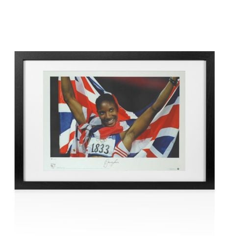 Framed Denise Lewis Signed Print - Olympic Gold