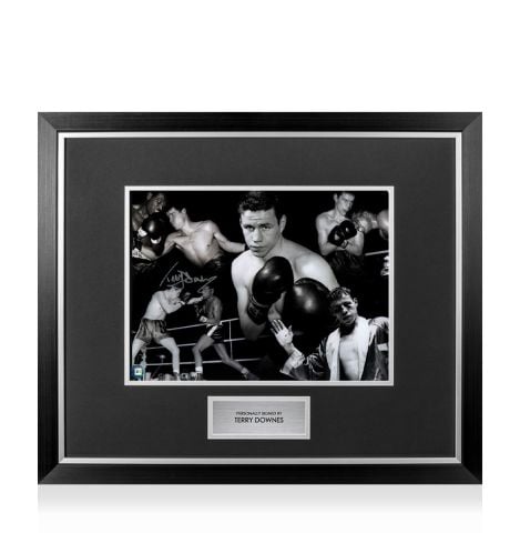 Premium Framed Terry Downes Signed Photo - Boxing Montage Black/White