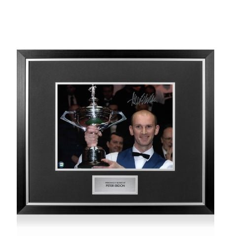 Premium Framed Peter Ebdon Signed Photo - 2002 Snooker World Champion Lifting Trophy