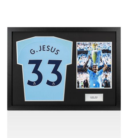 UNSIGNED Gabriel Jesus Manchester City 2017/18 Home Shirt - Tribute Frame
