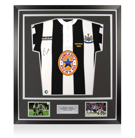 Framed Faustino Asprilla Signed Newcastle United Shirt: Home, 1995-96 - Premium - Personalised