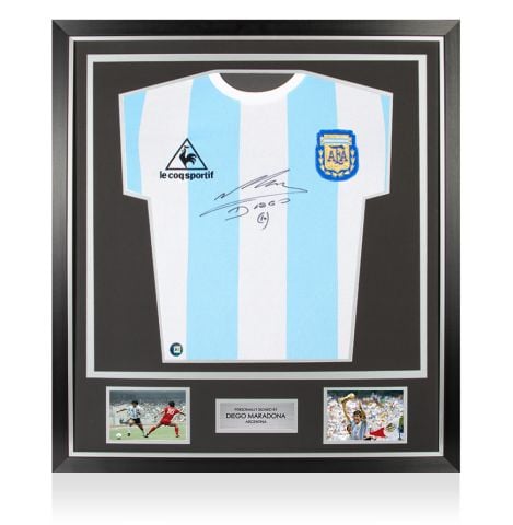 Framed Diego Maradona Signed Shirt - 1986, Home - Premium