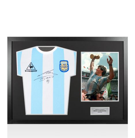 Framed Diego Maradona Signed Shirt - 1986, Home - Panoramic
