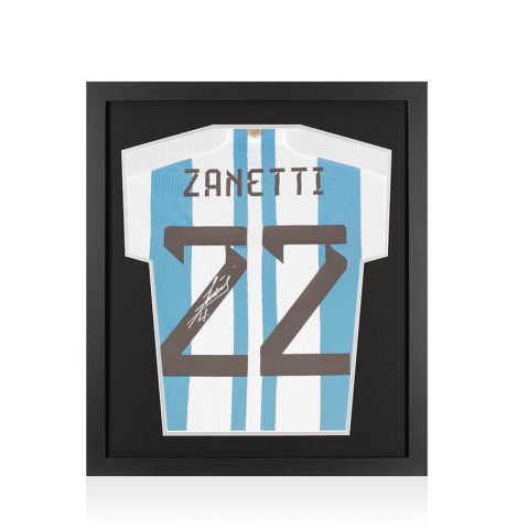 Framed Javier Zanetti Signed Argentina Shirt - 2022-23, Number 22 - Compact