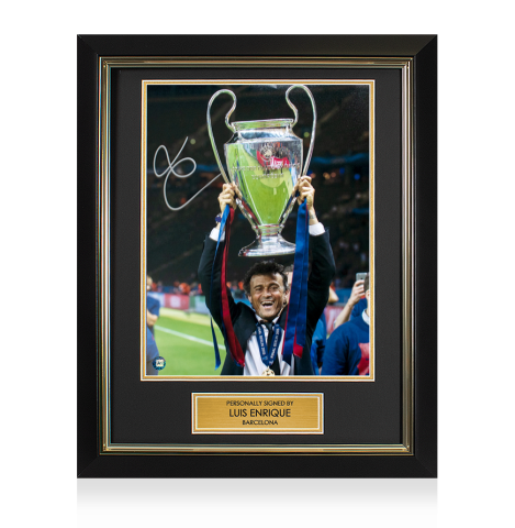 Framed Luis Enrique Signed Barcelona Photo - 2015 Champions League Winner: Trophy Winners Range