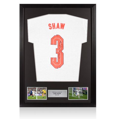 Framed Luke Shaw Signed England T-Shirt: Number 3