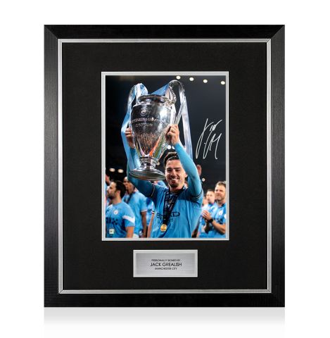 Premium Framed Jack Grealish Signed Manchester City Photo: Champions League Winner