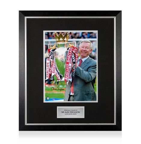 Premium Framed Sir Alex Ferguson Signed Photo: Premier League Trophy