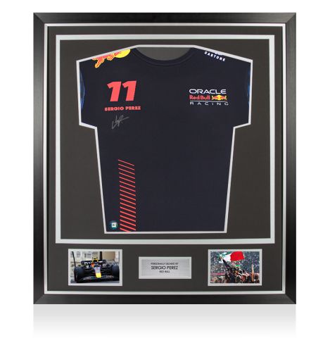 Framed Sergio Perez Signed Red Bull Racing Shirt - Premium