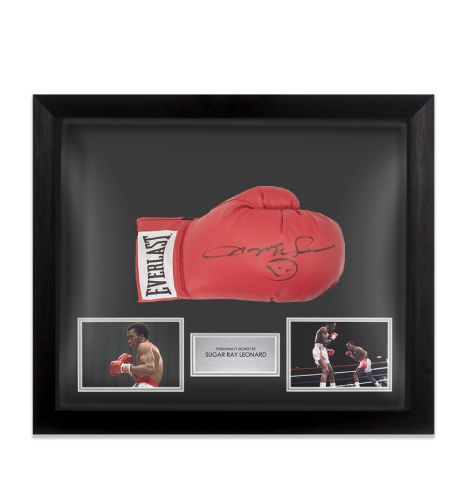 Framed Sugar Ray Leonard Signed Boxing Glove - Bubble Framed