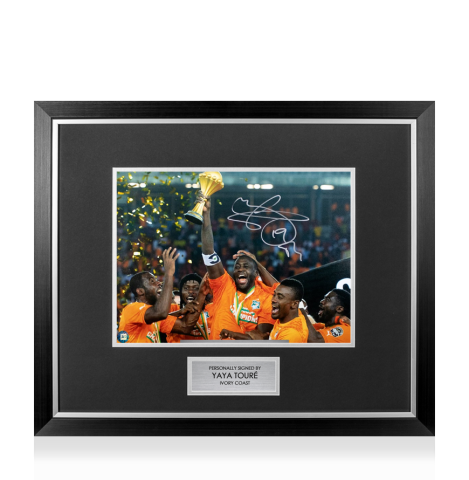 Premium Framed Yaya Toure Signed Ivory Coast Photo: 2015 Africa Cup of Nations Winner