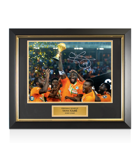 Framed Yaya Toure Signed Ivory Coast Photo - 2015 Africa Cup of Nations Winner: Trophy Winners Range