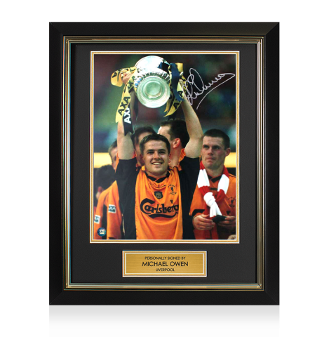 Framed Michael Owen Signed Liverpool Photo - FA Cup Winner: Trophy Winners Range