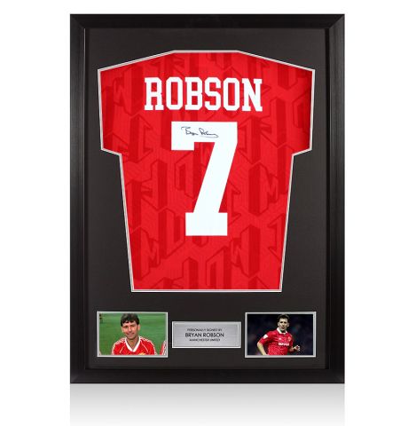 Framed Bryan Robson Signed Manchester United Shirt: Home, 1994-95