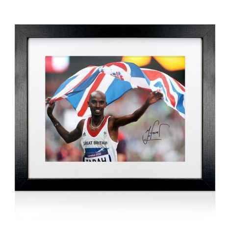 Framed Sir Mo Farah Signed Photo: GB Flag Holding