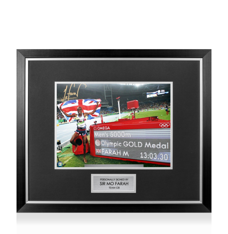 Premium Framed Sir Mo Farah Signed Photo: Rio 2016 Gold