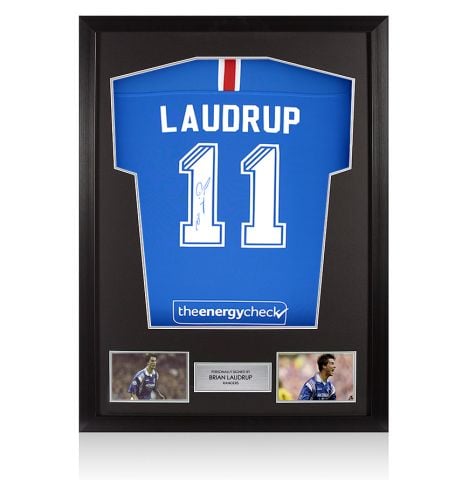 Framed Brian Laudrup Signed Rangers Shirt: Home, 2020-21