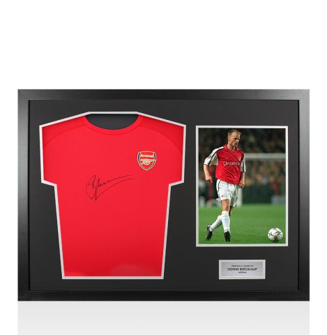 Framed Dennis Bergkamp Front Signed Arsenal T-Shirt - Panoramic