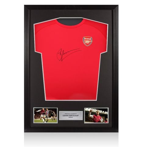 Framed Dennis Bergkamp Front Signed Arsenal T-Shirt