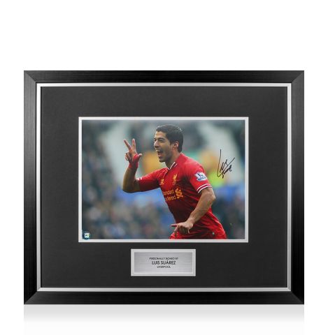 Premium Framed Luis Suarez Liverpool Signed Photo: Famous Celebration