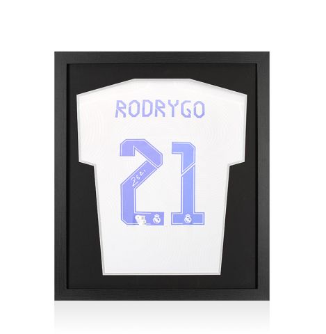 Framed Rodrygo Signed Real Madrid Shirt: Home, 2021-22 - Compact