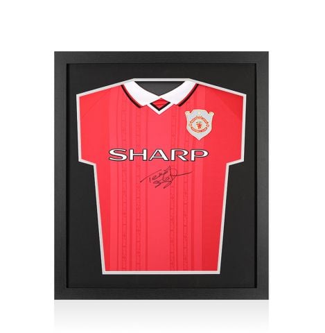 Framed Teddy Sheringham Signed Manchester United Shirt: Home, 1999-00 - Compact