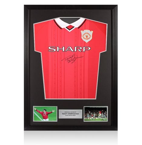 Framed Teddy Sheringham Signed Manchester United Shirt: Home, 1999-00