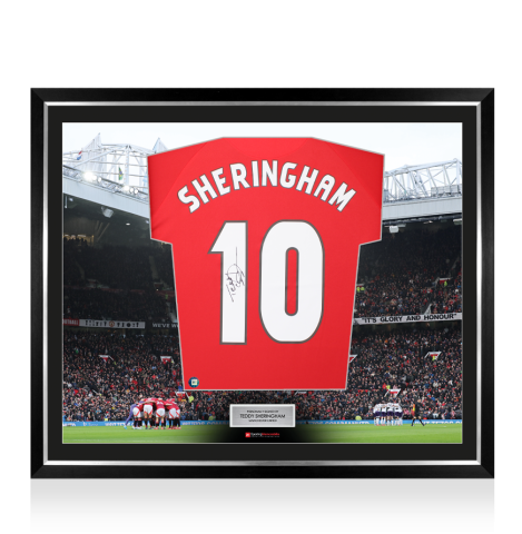 Framed Teddy Sheringham Signed Manchester United Shirt: Home, 1999-00 - The Stadium Collection