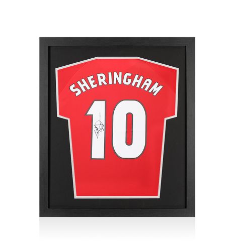 Framed Teddy Sheringham Signed Manchester United Shirt: Home, 1999-00 - Compact