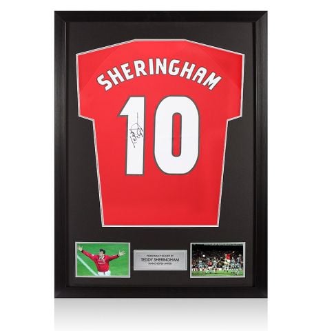 Framed Teddy Sheringham Signed Manchester United Shirt: Home, 1999-00
