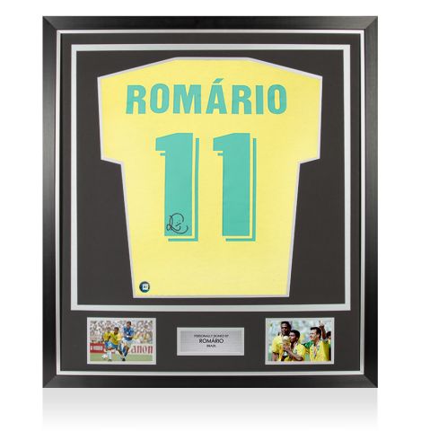 Framed Romario Signed Brazil Shirt: Home, 1970-71 - Premium