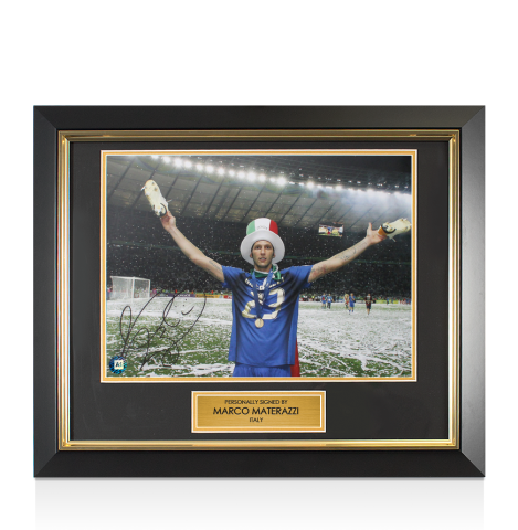 Framed Marco Materazzi Signed Italy Photo - 2006 FIFA World Cup Winner: Trophy Winners Range