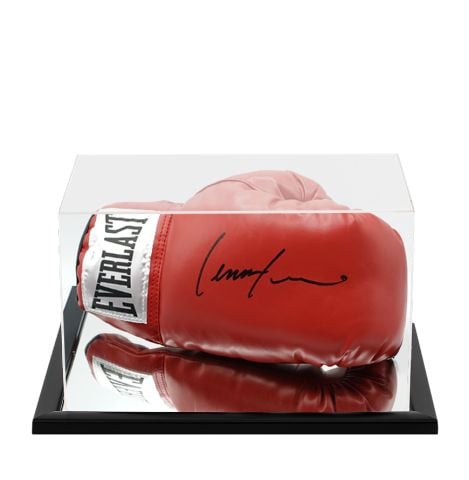 Lennox Lewis Signed Boxing Glove: Everlast, Red - In Acrylic Display Case